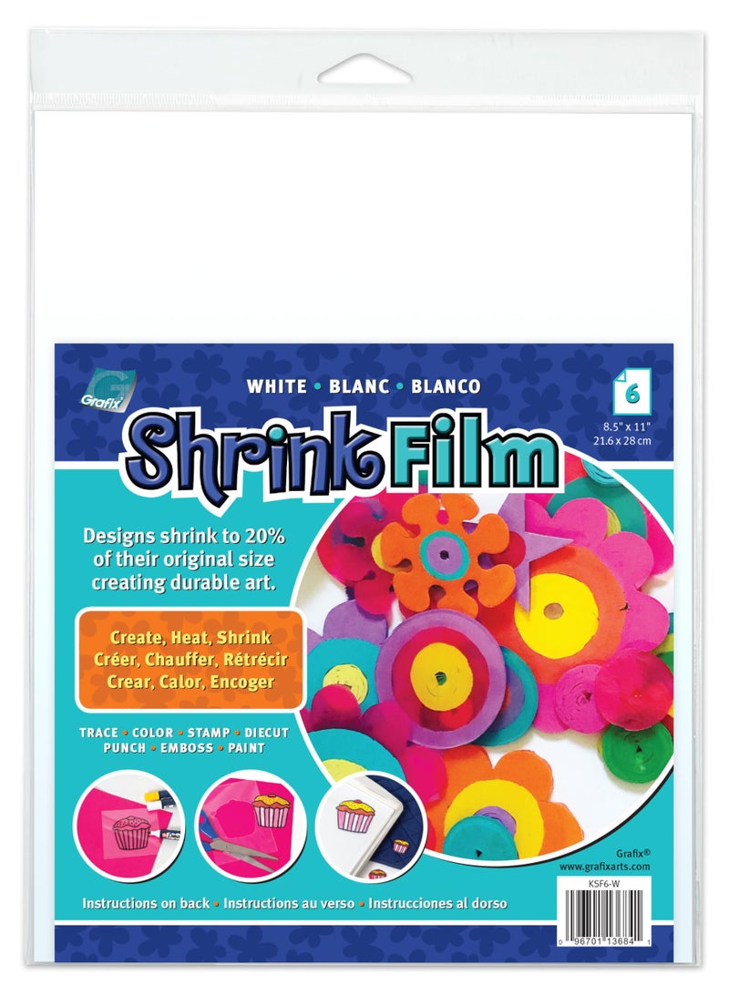Grafix Shrink Film - White Opaque 8.5"x11" Sheets, Design Your Art and Shrink It to Create Jewelry, Embellishments, Paper Crafts, Gift Tags, Ornaments and More, Pack of 6 - Image 1